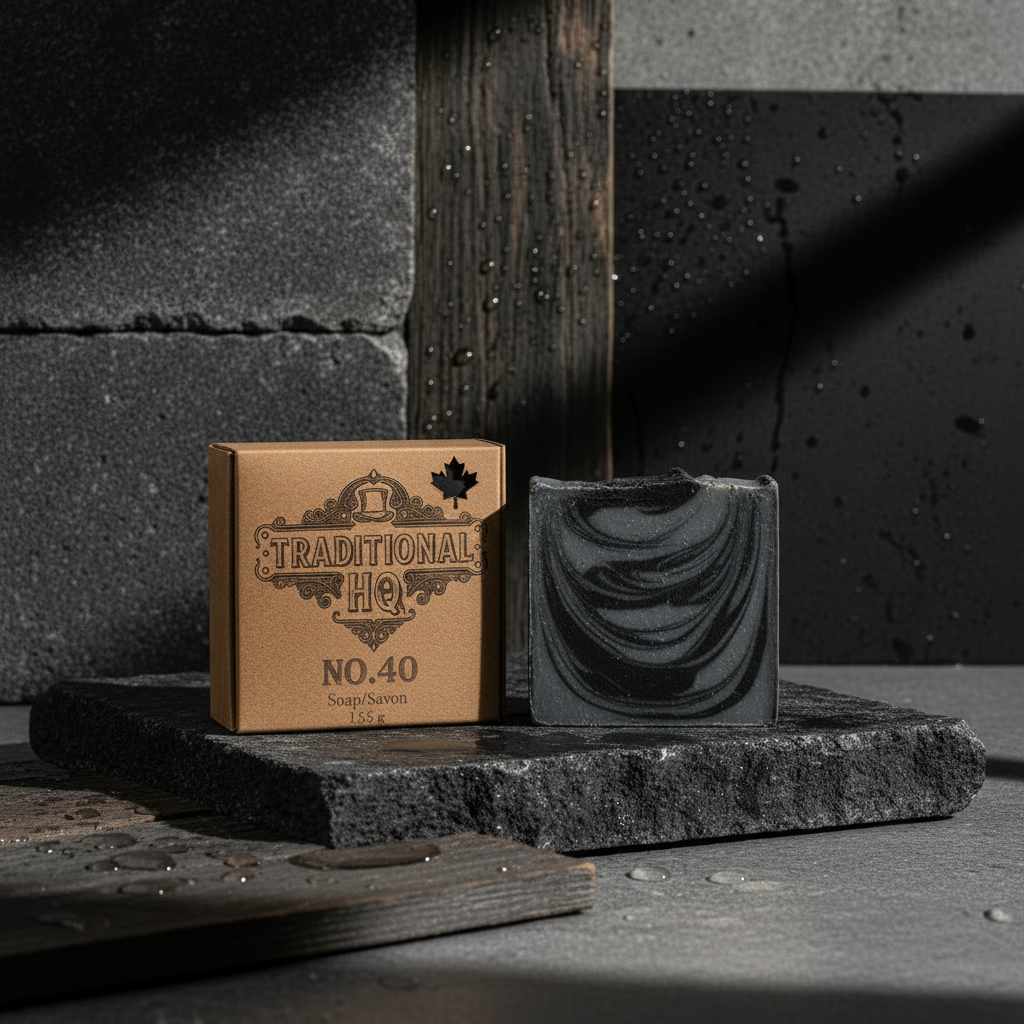NO.40 Bar Soap - Coconut Oil, Extra Virgin Olive Oil, Beeswax & Activated Coconut Charcoal | Cold Process | 155g