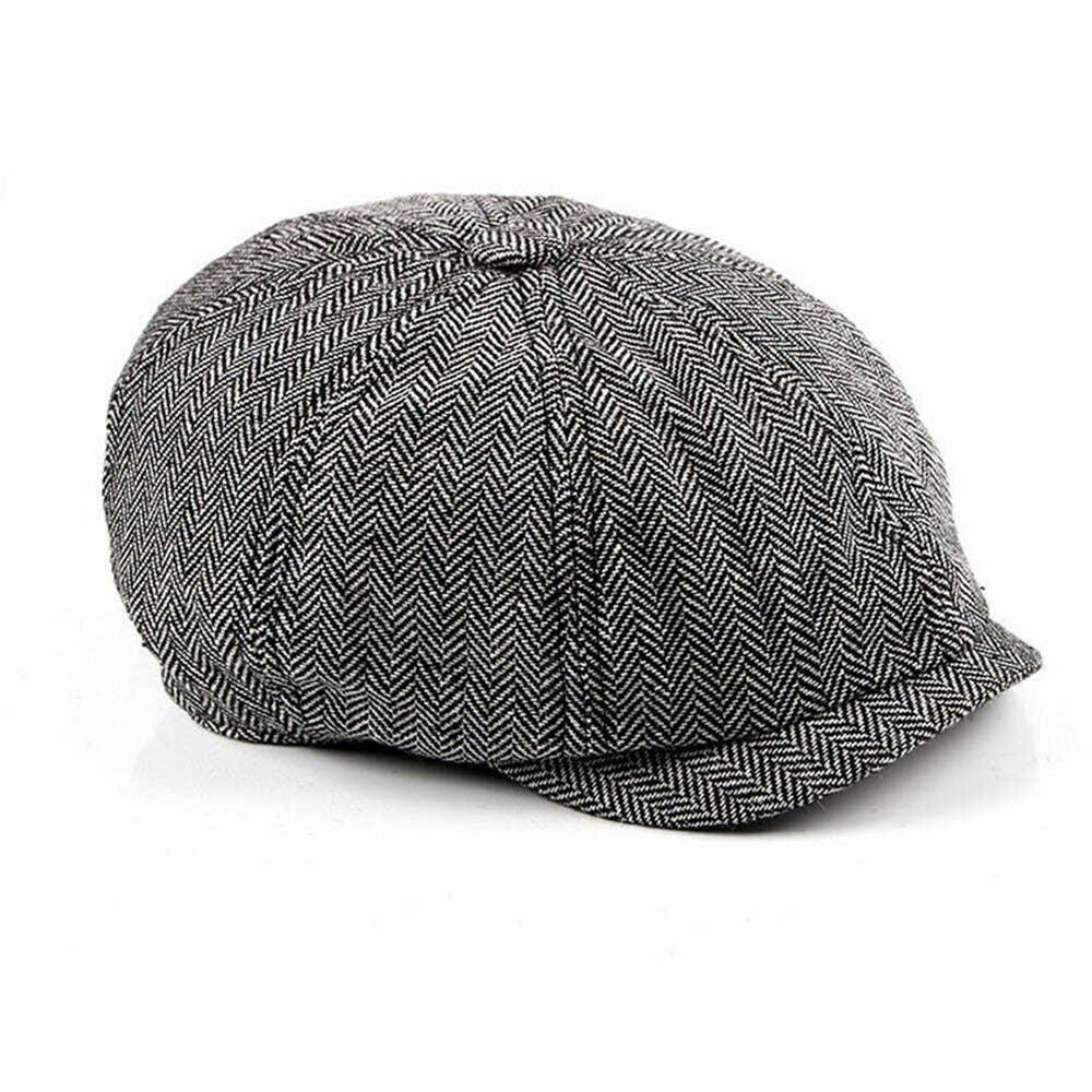 Peaky Blinders Hat Newsboy Flat Cap Herringbone Baker Boy: Gray