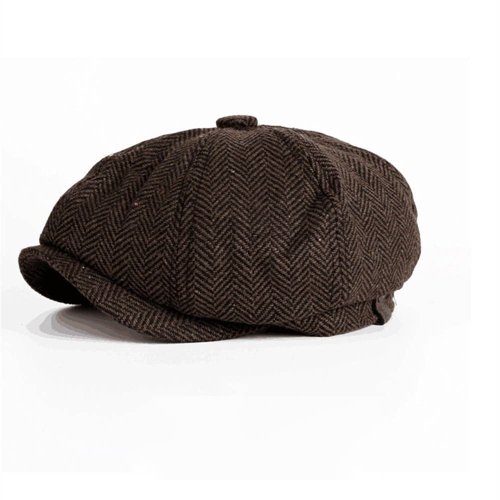 Peaky Blinders Hat Newsboy Flat Cap Herringbone Baker Boy: Brown