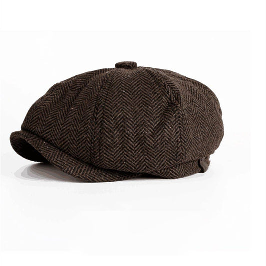 Peaky Blinders Hat Newsboy Flat Cap Herringbone Baker Boy: Brown