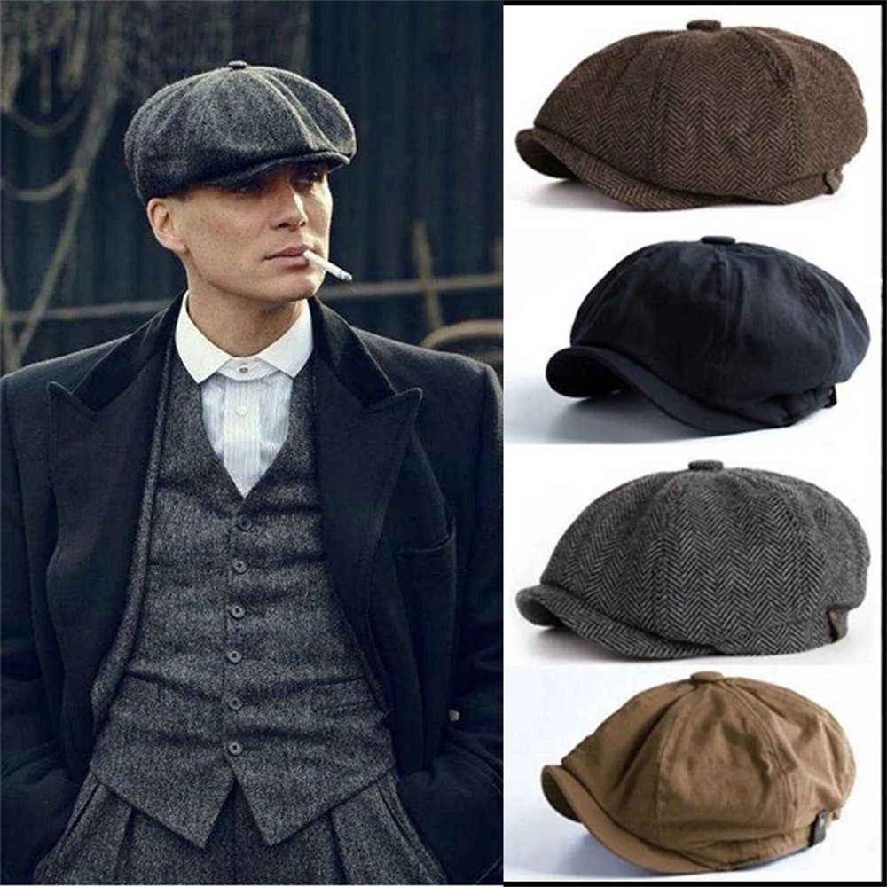 Peaky Blinders Hat Newsboy Flat Cap Herringbone Baker Boy: Gray